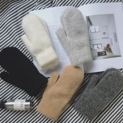 Imitation Rabbit Fur Knit Gloves - Image 2